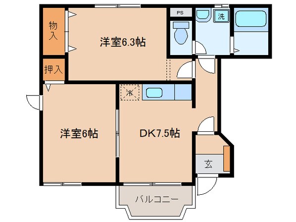 寺津本町 徒歩10分 1階の物件間取画像